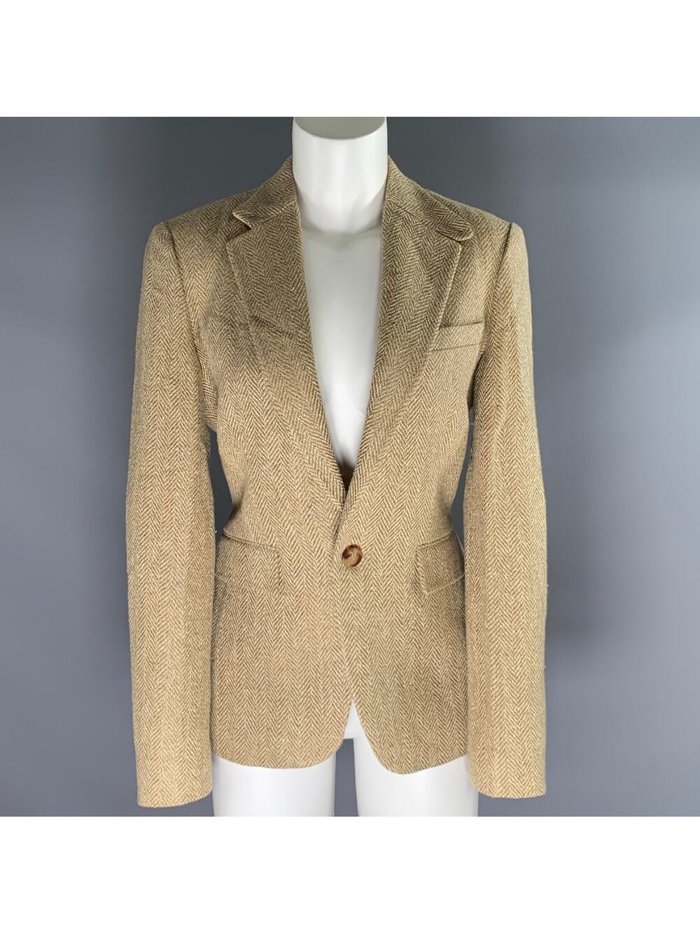 RALPH LAUREN Size 4 Tan Linen Blend Herringbone Jacket Indoor Blazer